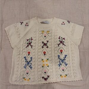 Zara Cream Knit Top with Multicolor Embroidery